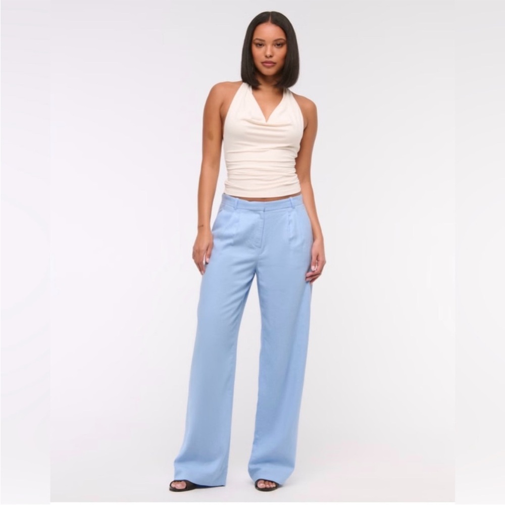 Light Blue Women's wide leg linen trousers